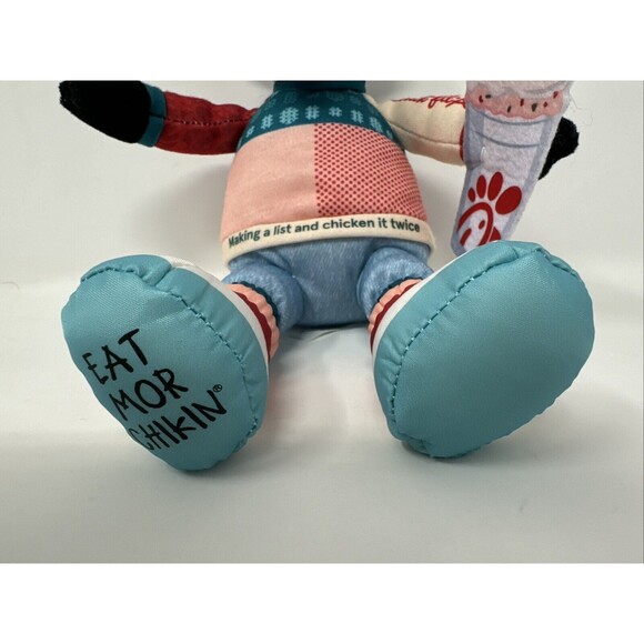 Chick Fil A Holiday Plush Cow 9" 2023 W Milkshake Nylon Feet Stuffed Animal Toy - Picture 2 of 8